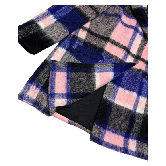 ELLE Aubry Plaid WOOL Faux Mohair Luxury Designer Pink Winter Glam Coat Size 4 - Picture 5 of 5